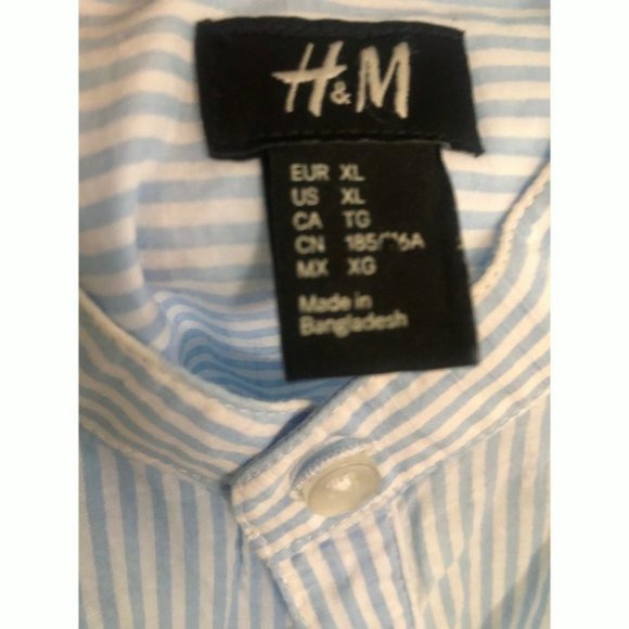 H & M Striped Baby Blue & White Dress Shirt Sz XL - Picture 3 of 5